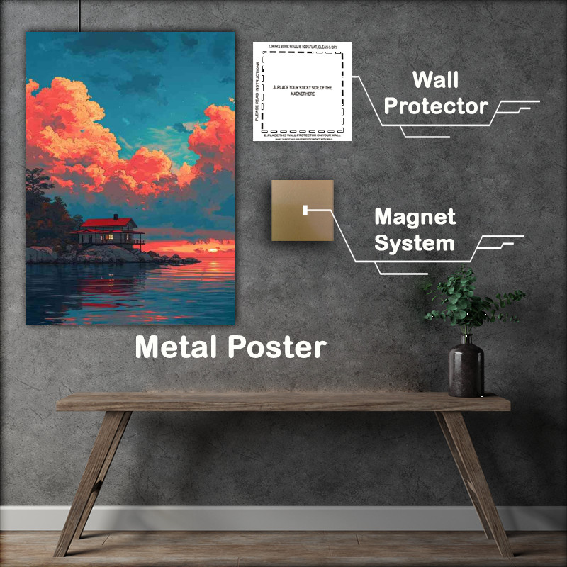 Buy Metal Poster : (House on the lake with a cloudy sky)