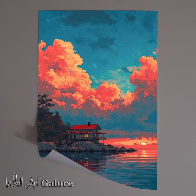 Buy Unframed Poster : (House on the lake with a cloudy sky)