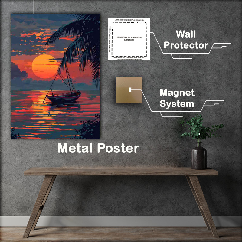 Buy Metal Poster : (Sail boat in the dusk sunset)