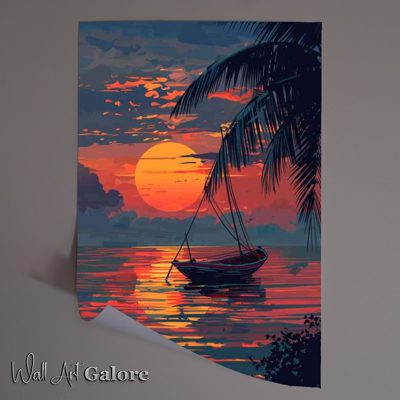 Buy Unframed Poster : (Sail boat in the dusk sunset)