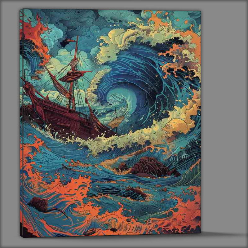 Buy Canvas : (Ship trying to navigate through massive waves)