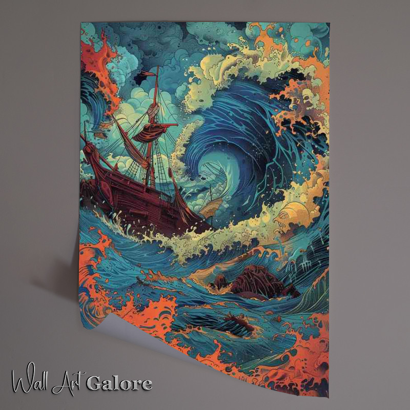 Buy Unframed Poster : (Ship trying to navigate through massive waves)