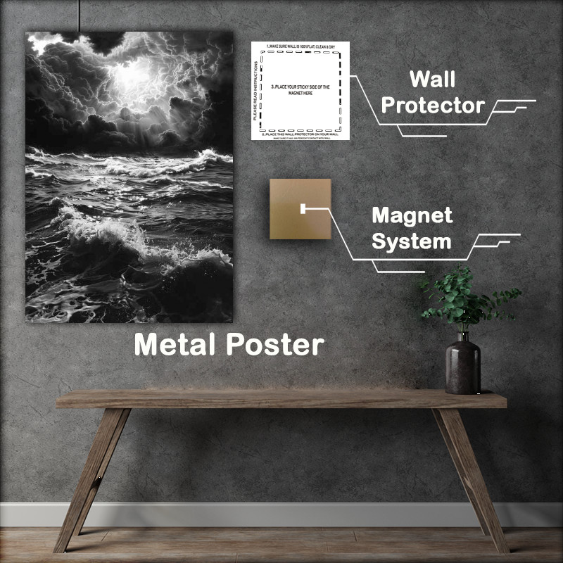 Buy Metal Poster : (Strormy black and white sea)