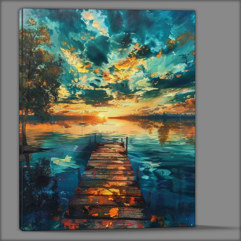 Buy Canvas : (The Jetty and blue lake painting style)