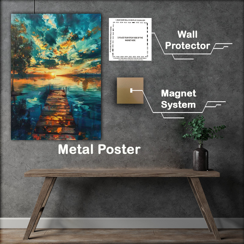 Buy Metal Poster : (The Jetty and blue lake painting style)