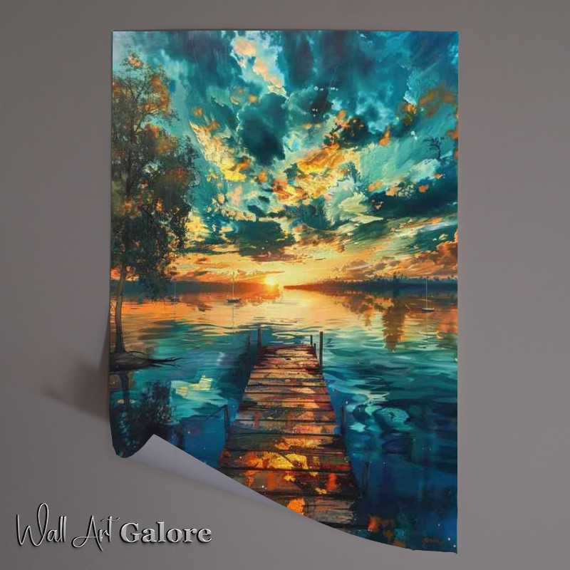 Buy Unframed Poster : (The Jetty and blue lake painting style)
