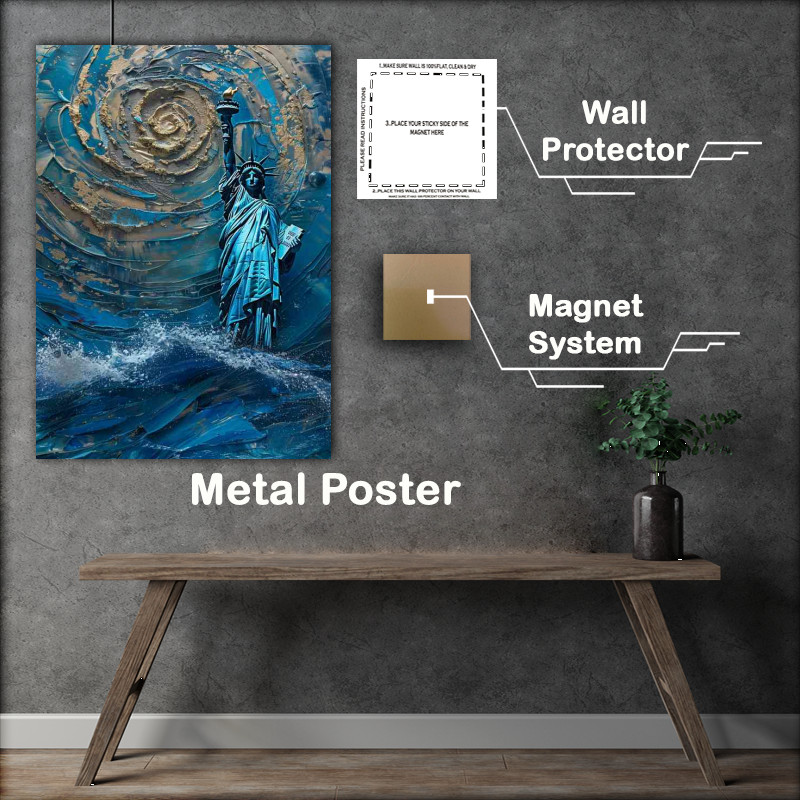 Buy Metal Poster : (The statue of liberty the the ocean)