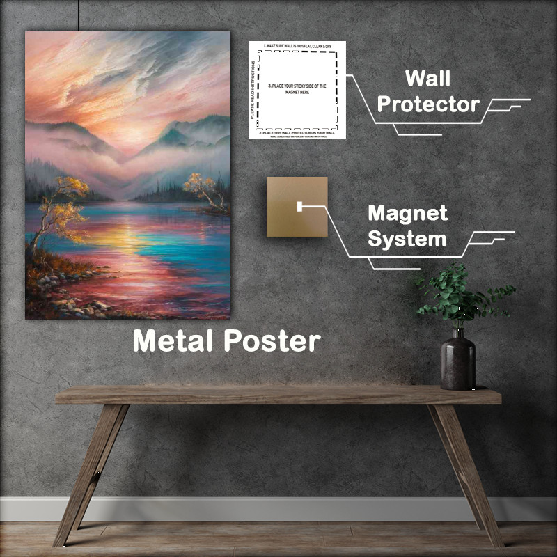 Buy Metal Poster : (The still Lake waters setting fog)