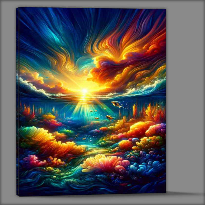 Buy Canvas : (Underwater seascape at sunset)