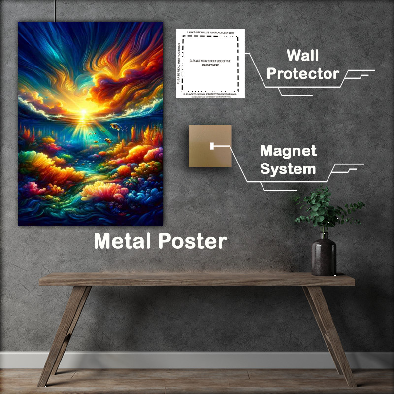 Buy Metal Poster : (Underwater seascape at sunset)