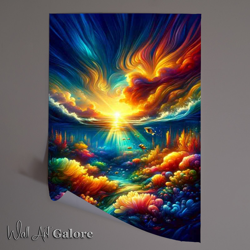 Buy Unframed Poster : (Underwater seascape at sunset)