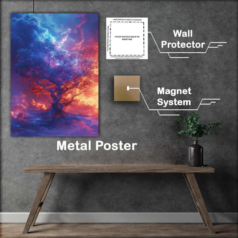 Buy Metal Poster : (A blue and orange tree on top)