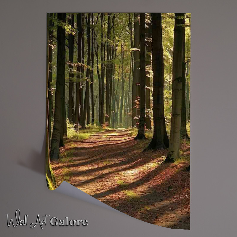 Buy Unframed Poster : (A dense forest with tall trees with sunlight)