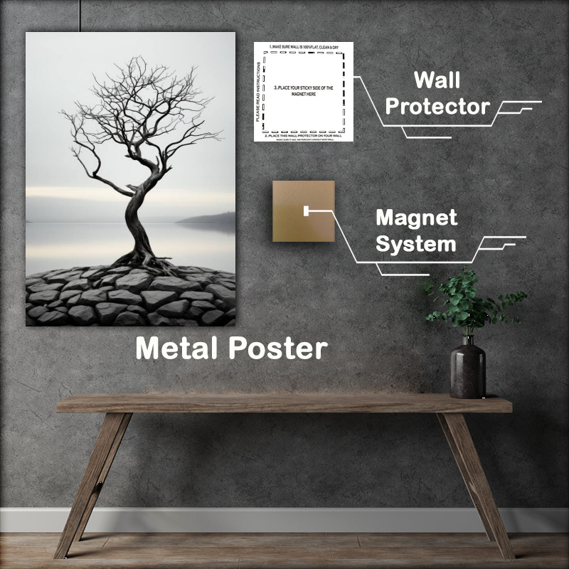 Buy Metal Poster : (Abstract signle Tree black and white)