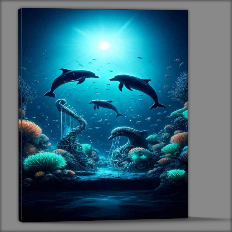 Buy Canvas : (Underwater concert where dolphins and fish gracefully swim)