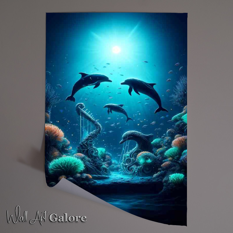 Buy Unframed Poster : (Underwater concert where dolphins and fish gracefully swim)