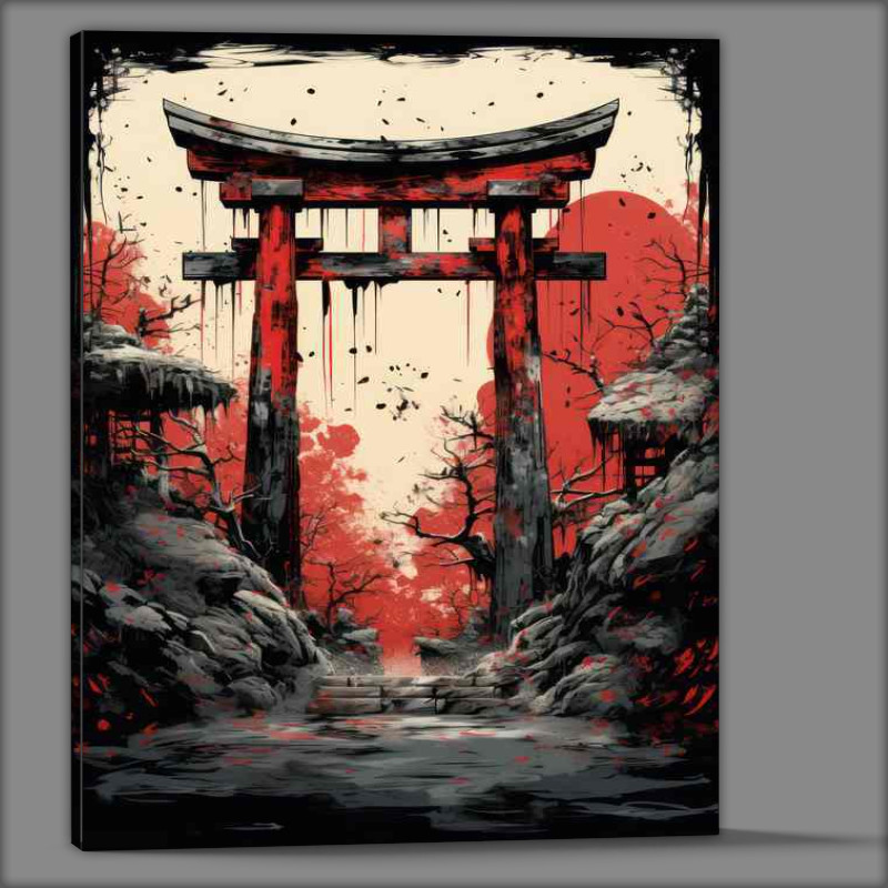 Buy Canvas : (Inked Entrance Watercolor Whispers of Torii Gates)