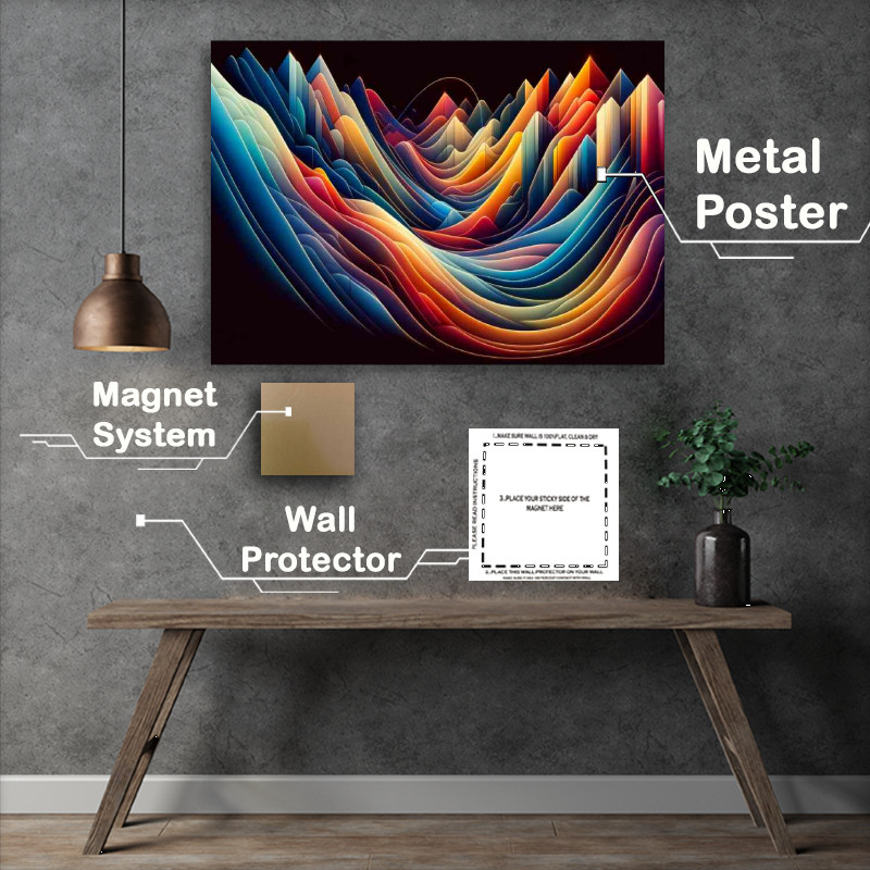 Buy Metal Poster : (Landscape of geometric forms and a spectrum of colors)