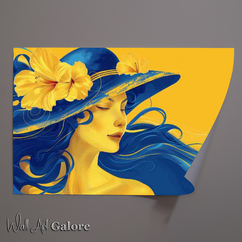 Buy Unframed Poster : (Beautiful woman with flowers in her hat blue and yellow)