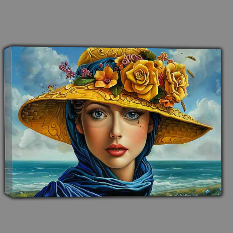 Buy Canvas : (Elegant woman with large eyes wearing yellow hat)