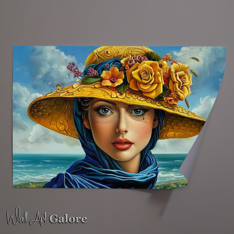 Buy Unframed Poster : (Elegant woman with large eyes wearing yellow hat)