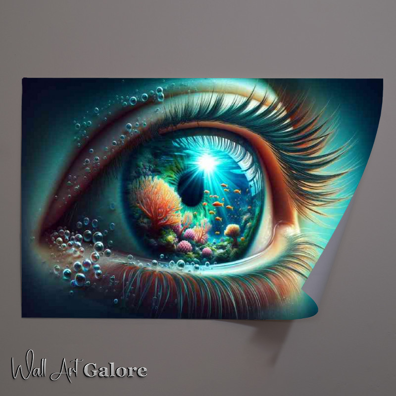Buy Unframed Poster : (Eye reflecting a deep ocean scene with a vibrant coral reef)
