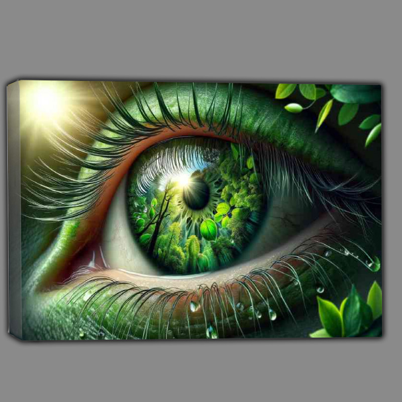 Buy Canvas : (Eye reflecting a lush verdant forest scene)