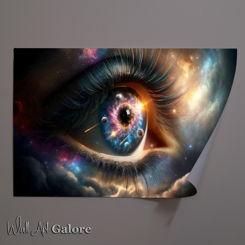Buy Unframed Poster : (Eye reflecting a nebulous galaxy with stars and planets)