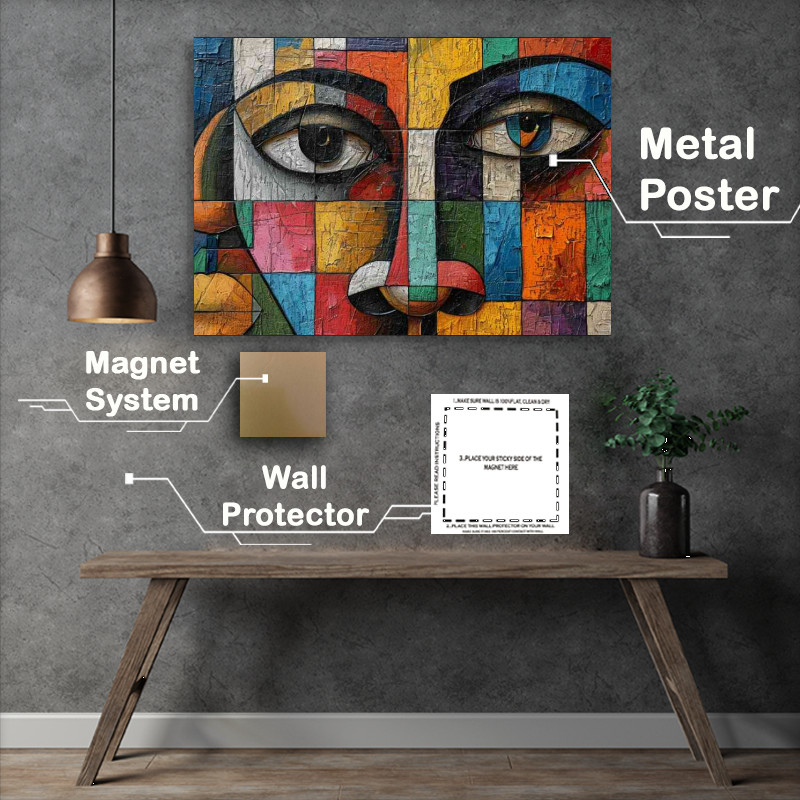 Buy Metal Poster : (Face painting in the style of cubist)