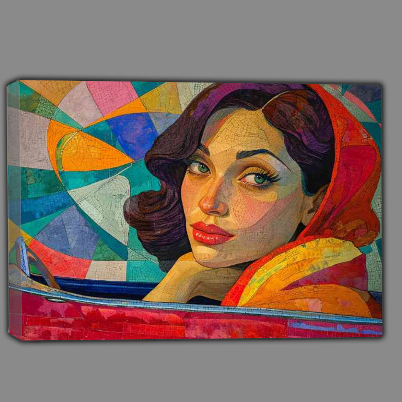 Buy Canvas : (Woman sitting in a car with a red hood)