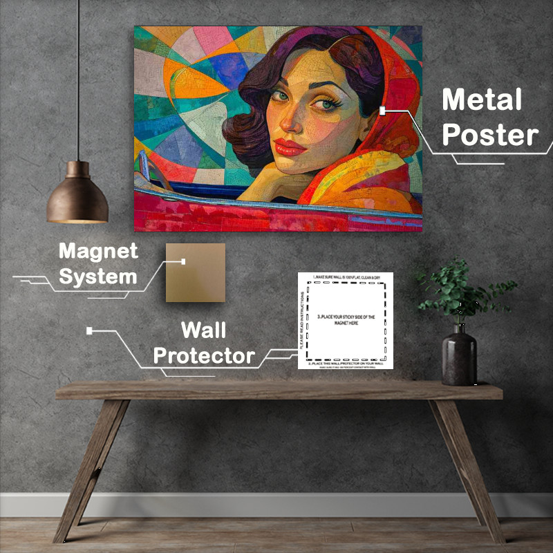 Buy Metal Poster : (Woman sitting in a car with a red hood)