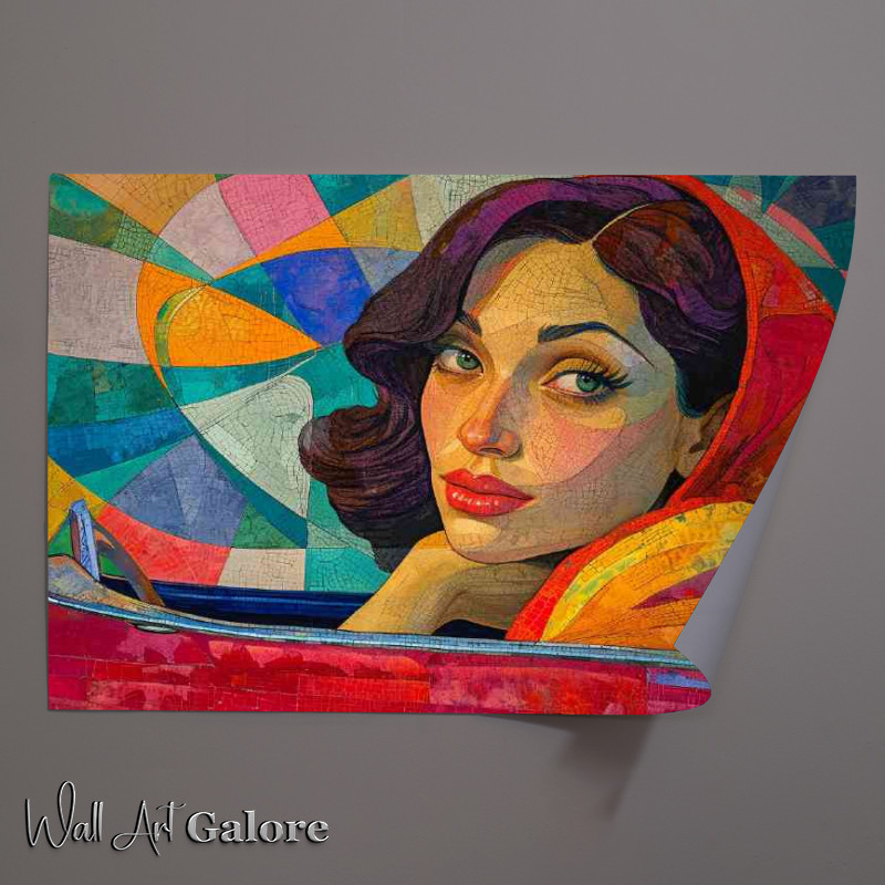 Buy Unframed Poster : (Woman sitting in a car with a red hood)
