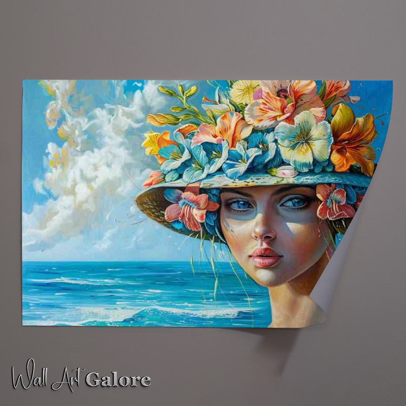 Buy Unframed Poster : (Woman with flowers in her hat painting sea in background)