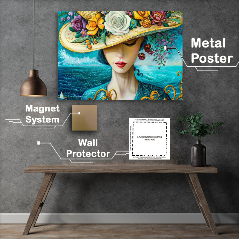 Buy Metal Poster : (woman with flowers in her hat painting)