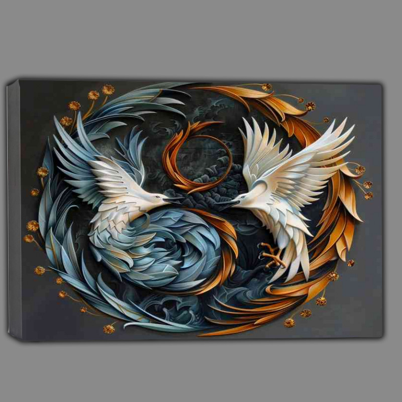 Buy Canvas : (Blue and white yin yang symbol with one flying bird)