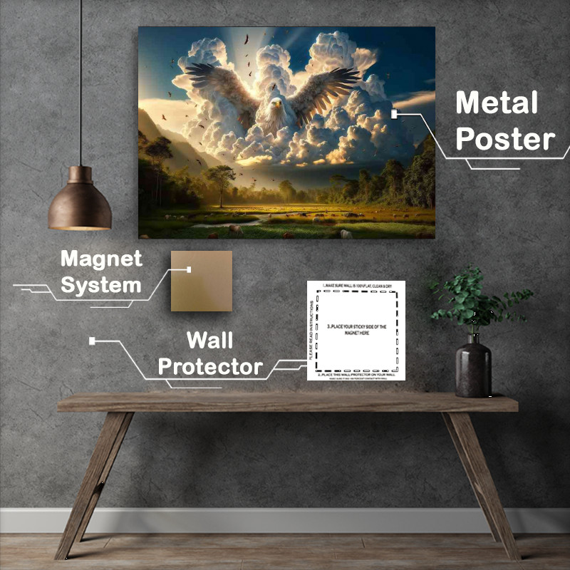 Buy Metal Poster : (Breathtaking thick white clouds Eagle in the sky)