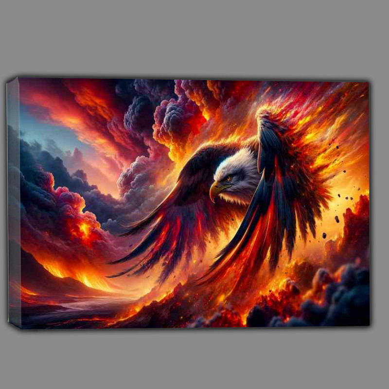Buy Canvas : (Eagle its feathers ablaze with a spectrum of reds)
