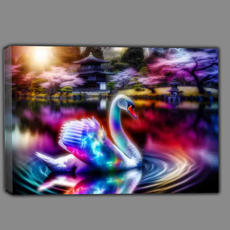 Buy Canvas : (Graceful Swan its feathers a spectrum of radiant light)