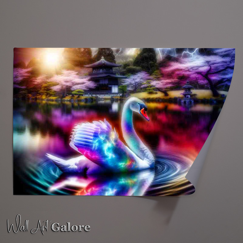 Buy Unframed Poster : (Graceful Swan its feathers a spectrum of radiant light)