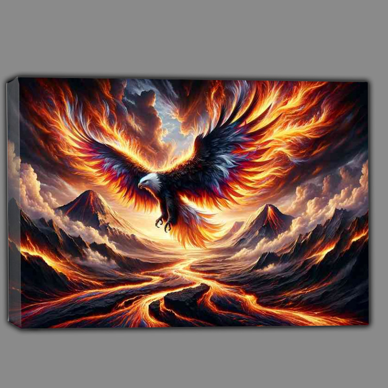 Buy Canvas : (Majestic Eagle its wings a dramatic fusion of blazing sunset)
