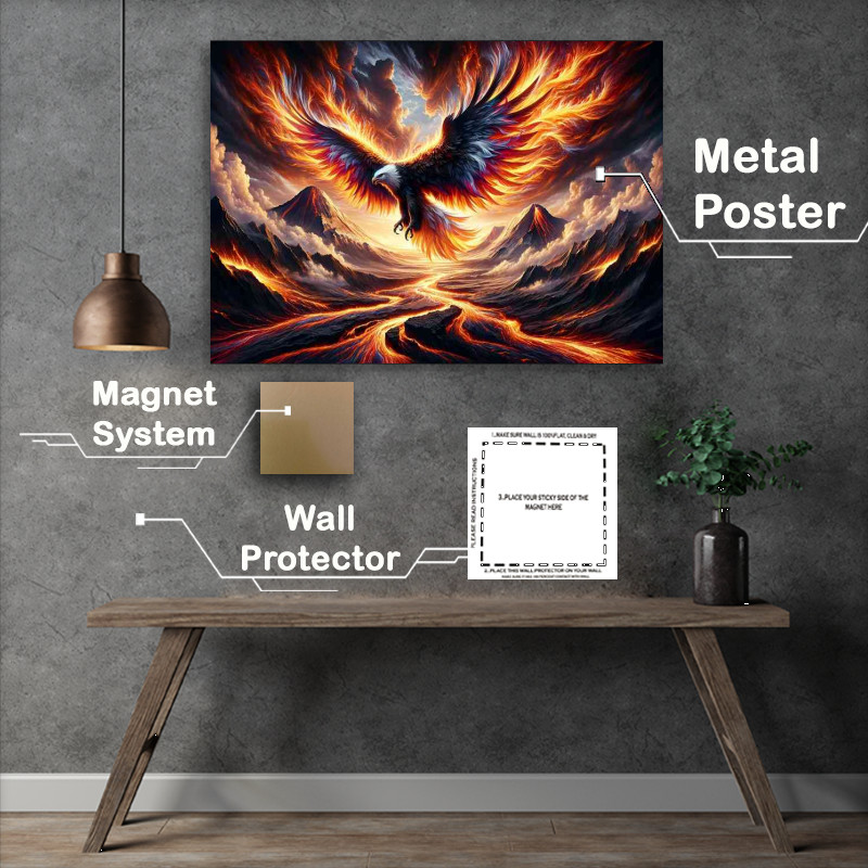 Buy Metal Poster : (Majestic Eagle its wings a dramatic fusion of blazing sunset)