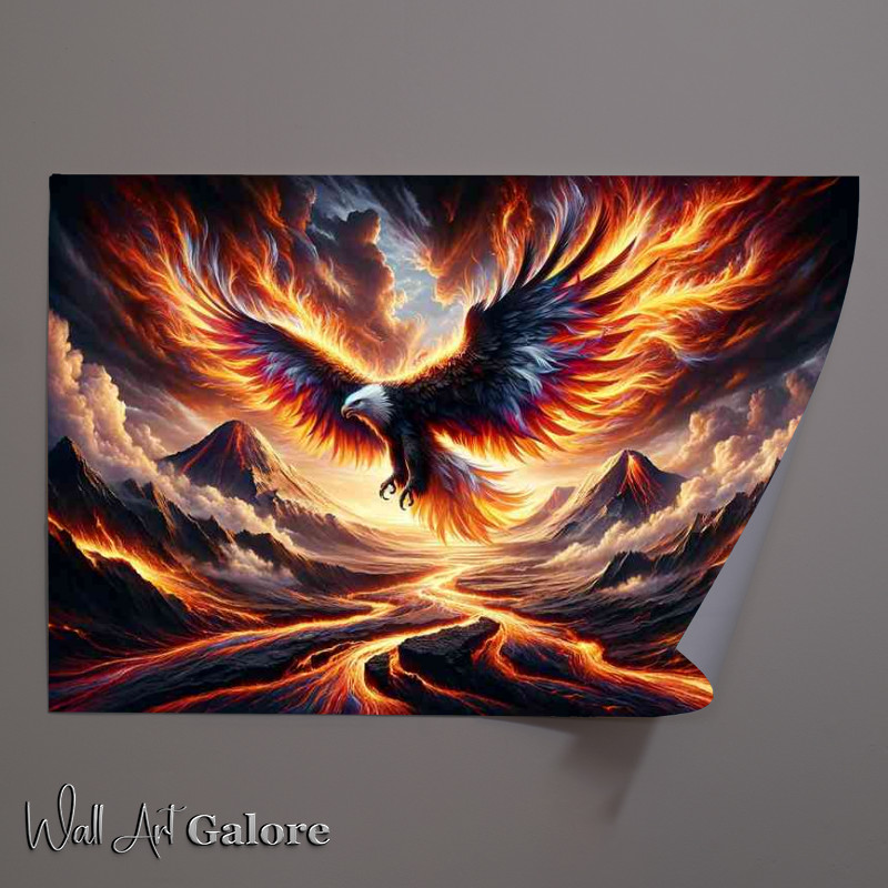 Buy Unframed Poster : (Majestic Eagle its wings a dramatic fusion of blazing sunset)