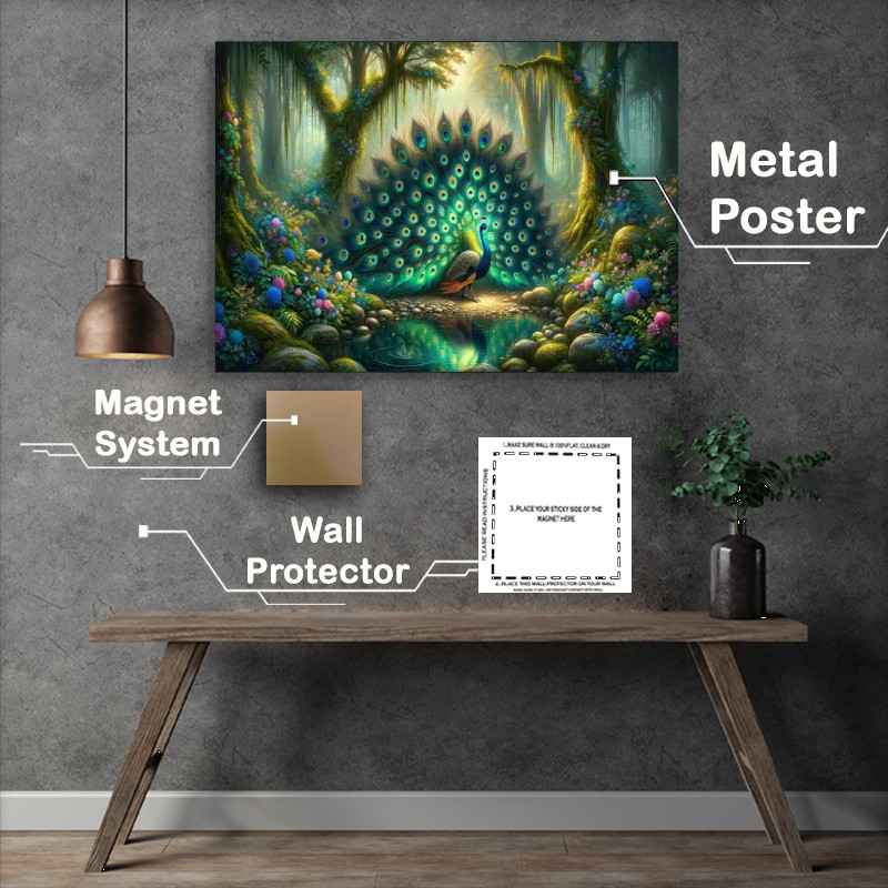 Buy Metal Poster : (Majestic Peacock in an enchanted forest)