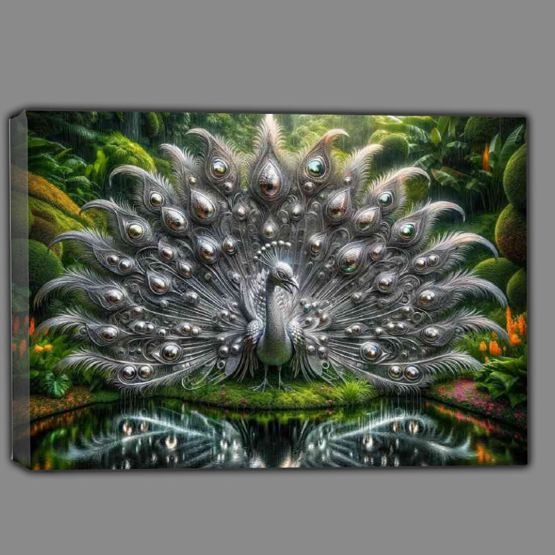 Buy Canvas : (Metallic Peacock its feathers an elaborate array of iridescent steel)