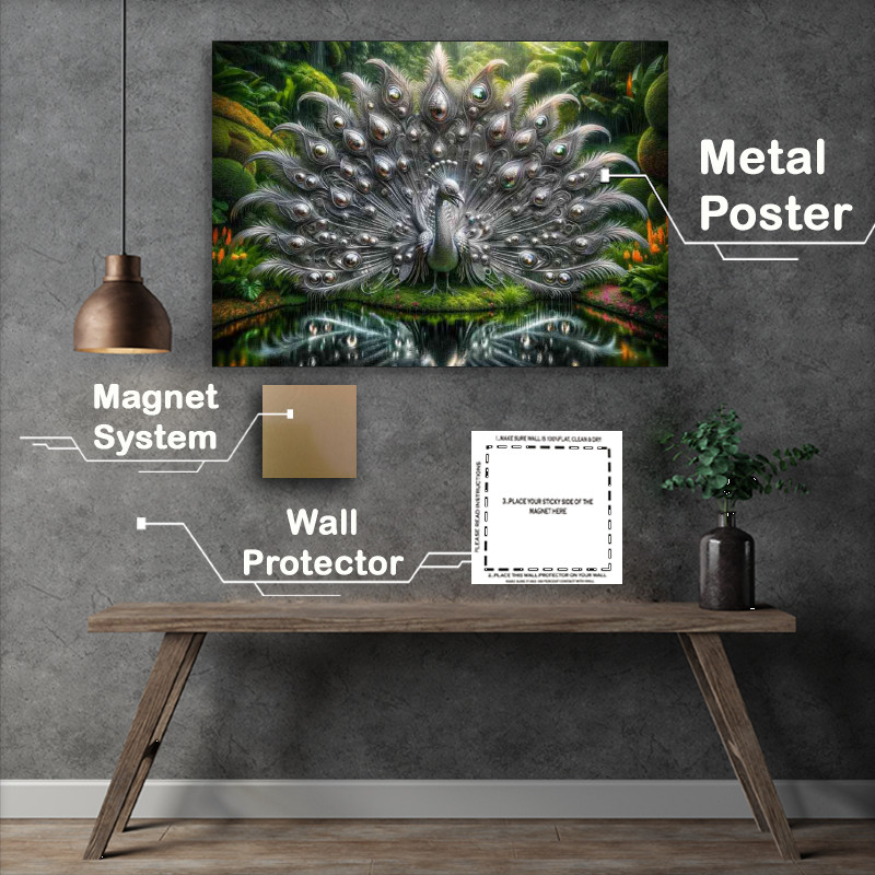 Buy Metal Poster : (Metallic Peacock its feathers an elaborate array of iridescent steel)