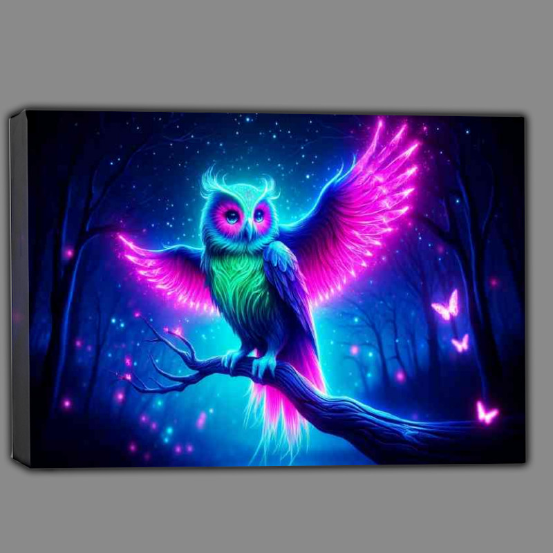 Buy Canvas : (Mystical neon Owl its feathers glowing with vivid turquoise and pink hues)