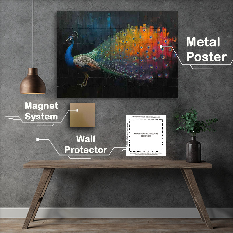 Buy Metal Poster : (Painted peacock street art on a wall)