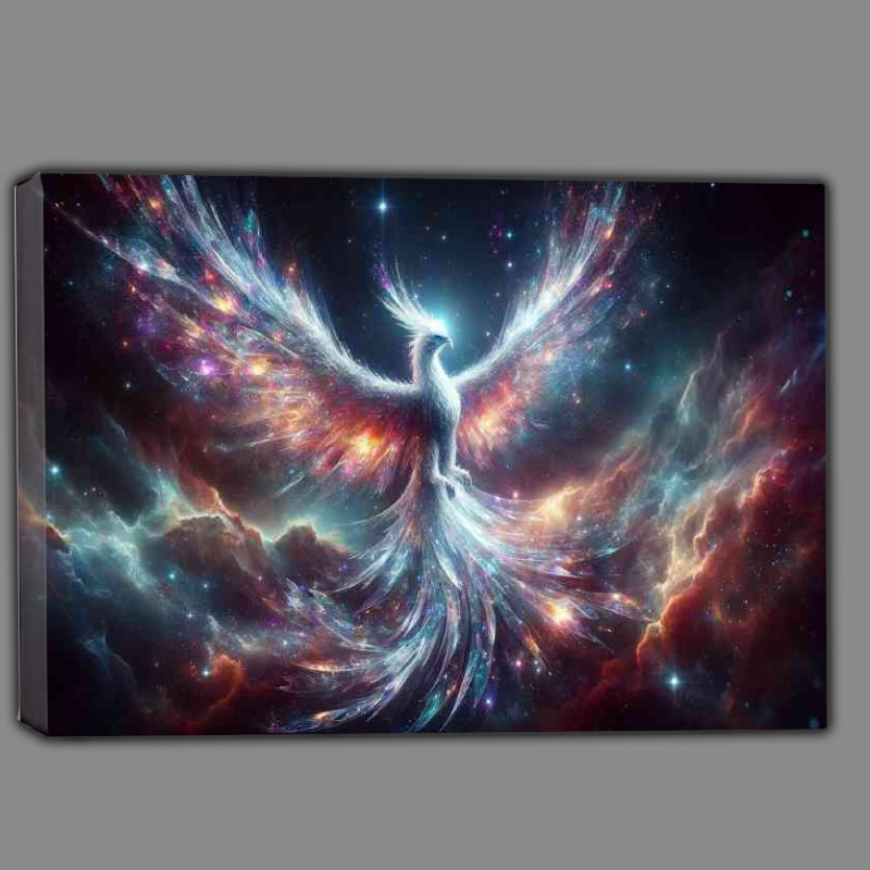Buy Canvas : (Phoenix made of shimmering glass and light rising from a nebula cloud)