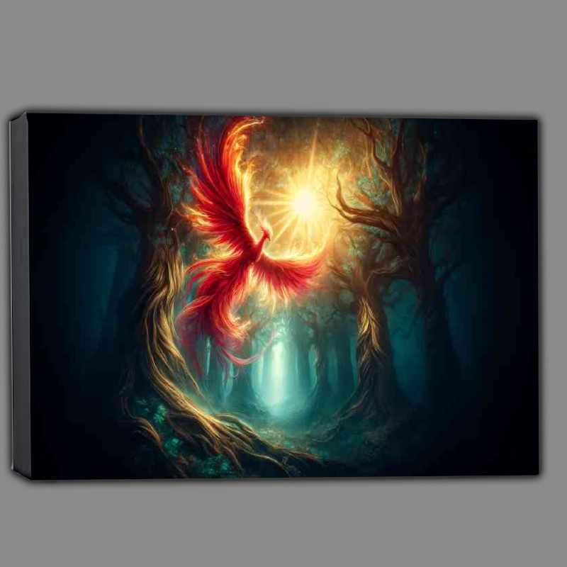 Buy Canvas : (Phoenix vibrant red and gold feathers rising majestically)