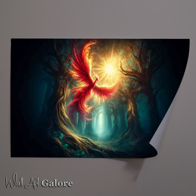 Buy Unframed Poster : (Phoenix vibrant red and gold feathers rising majestically)